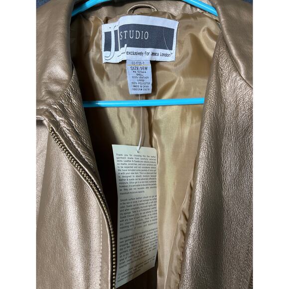 Vintage JL Studio NWT Women's Gold Leather Jacket 14W - Picture 2 of 5